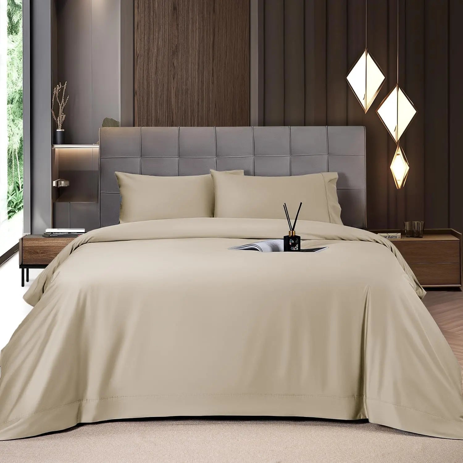 Shilucheng Bamboo Sheets Set 4/6 Pc,Cooling Breathable & Hotel Luxury Super Silky Soft, 16'' Deep Pocket, Wrinkle, Fade Resistant Springtok