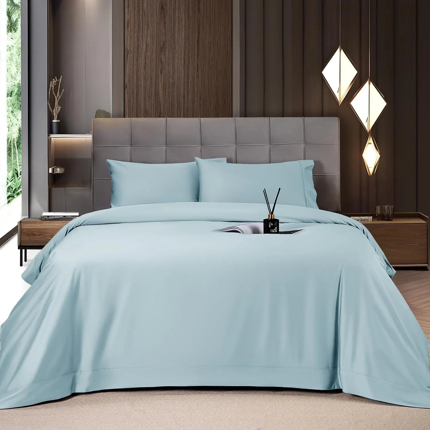 Shilucheng Bamboo Sheets Set 4/6 Pc,Cooling Breathable & Hotel Luxury Super Silky Soft, 16'' Deep Pocket, Wrinkle, Fade Resistant Springtok