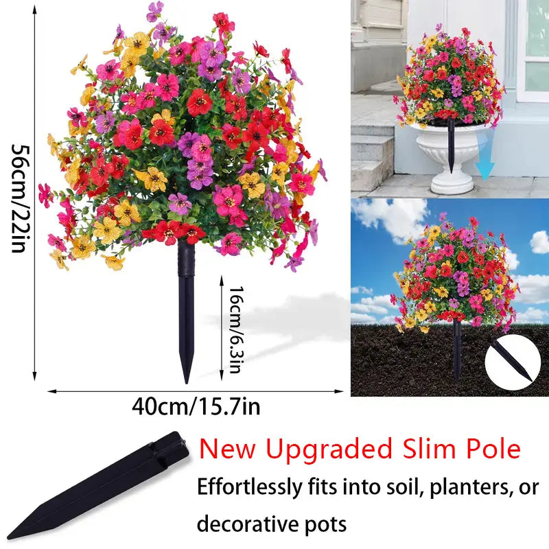 Artificial Flowers for Outdoor Indoor Garden Home Decoration, Plastic Faux Flowers, Faux Flower Daisy with Eucalyptus Leaves Fake Plants Greenery Boxwood Porch Patio